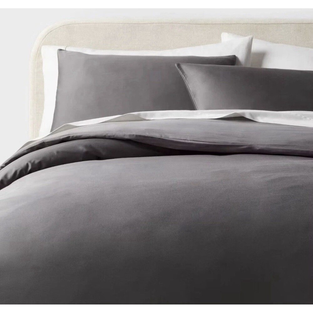 Threshold Full/Queen Performance Sateen Duvet Cover Sham Set Dark Gray NEW